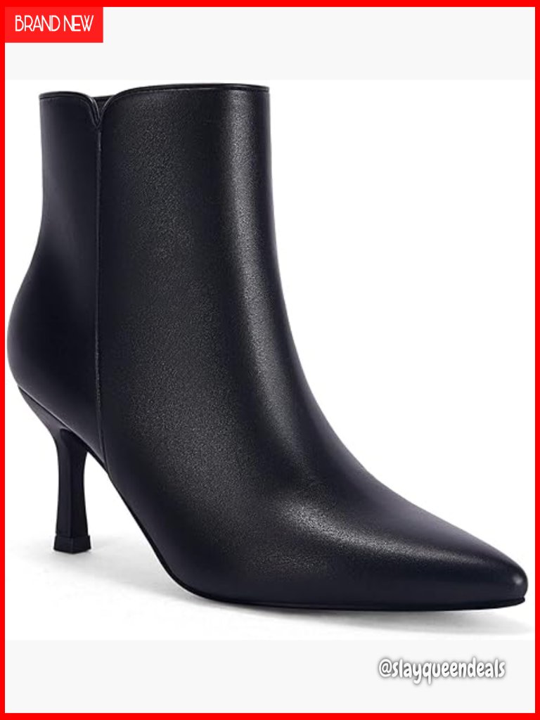 Leather Ankle Boots Low Kitten Heel Pointed Toe Side Zipper Comfortable